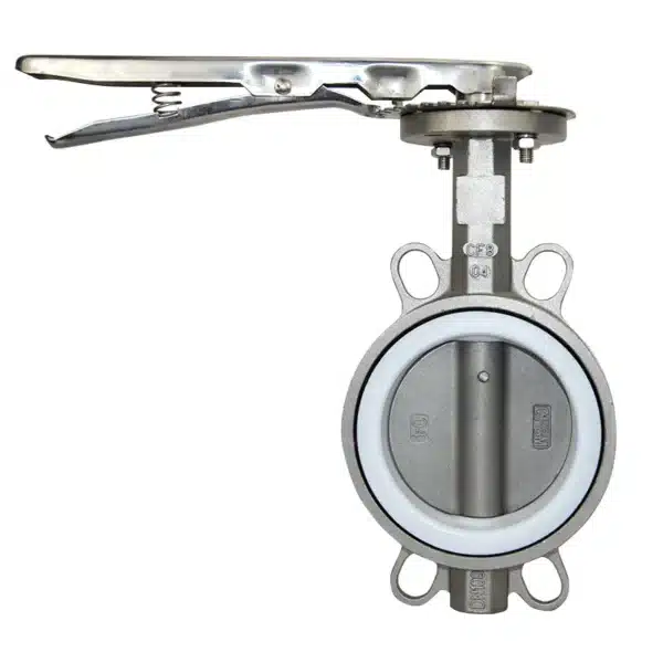 Válvula de mariposa wafer con asiento de PTFE de acero inoxidable