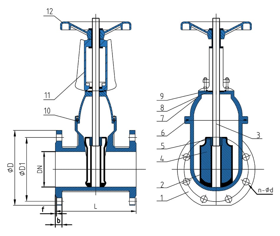 Rising Stem Resilient Seated Gate Valve drawing