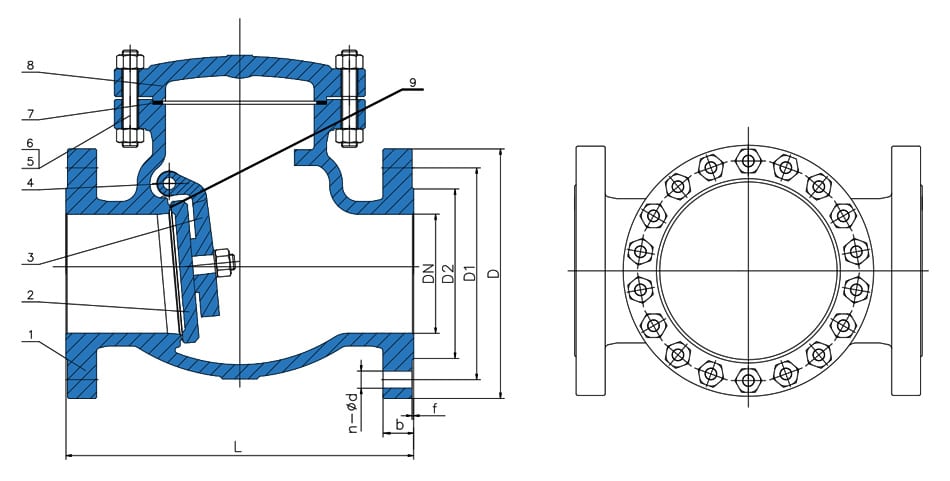 Válvula antirretorno de vaivén 5 Swing Check Valve Drawing