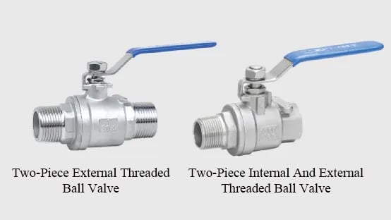 Two piece ball valve internal and external threads