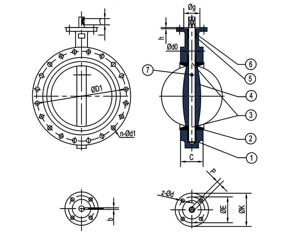 U Type Butterfly Valve drawing