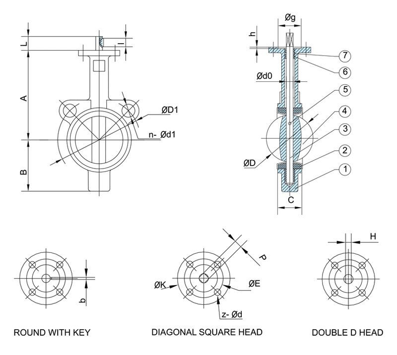 Válvula de mariposa wafer de dos orificios 3 Válvula de mariposa wafer (dos orificios) Dibujo