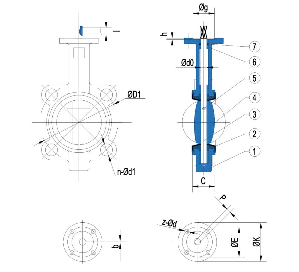 Wafer butterfly valve drawing 2
